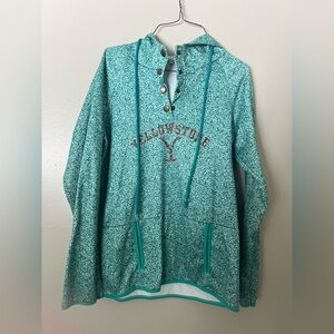 Teal Hooded Yellowstone Sweatshirt with Button Detail